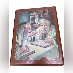 Religious Study Scene Wall Plaque - Brown